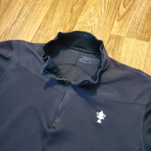 Nike Golf Pullover Men Medium Black Standard-Fit 1/4 Zip‎ Dri Fit Golf Logo - Picture 1 of 8